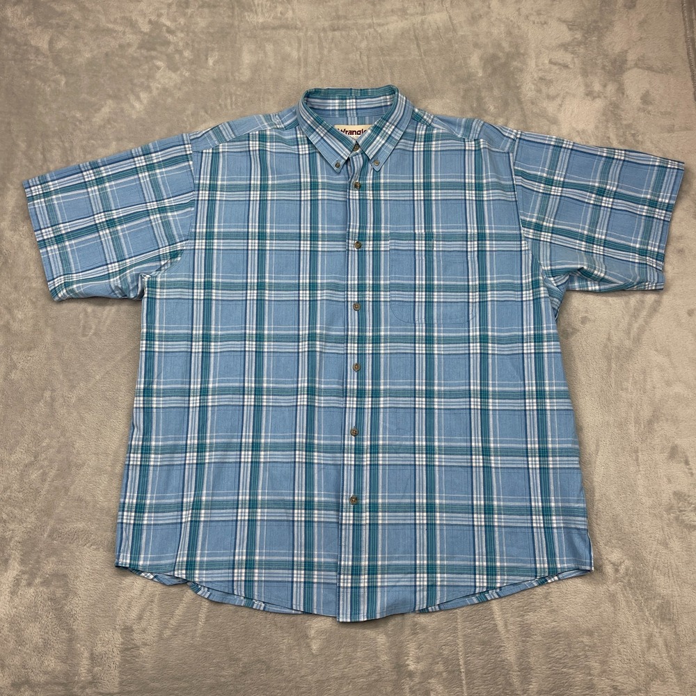 Wrangler Rugged Wear Shirt 2XL Blue Plaid Chest Pocket Short Sleeve‎ Button Down